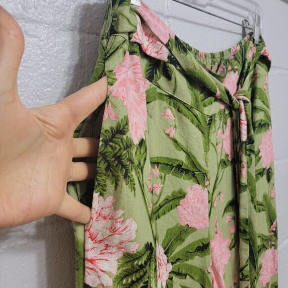 Linen Summer Boho Festival Wide Leg Tropical Floral Pants - Picture 5 of 11